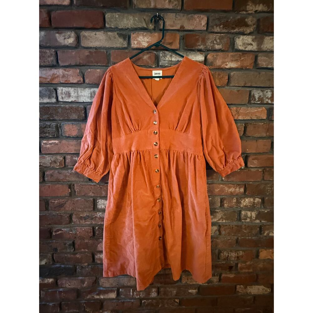 Joanie Reba Rust Corduroy Button-Through Midi Dress